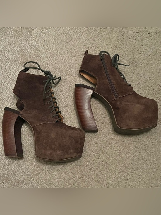 Jeffrey Campbell Shoes - Jeffrey Campbell Lana Curved Heel Platform Brown Suede Boot 7.5
